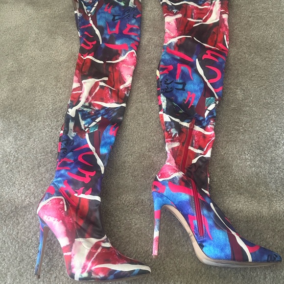 Thigh High Multicolored Boots 7.5 - Picture 2 of 5